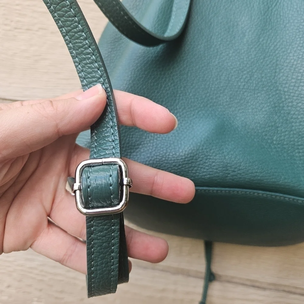 green genuine leather mini backpack made in Italy
